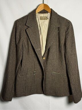 Liz Claiborne Lizwear Wool Blend Brown Plaid Blazer